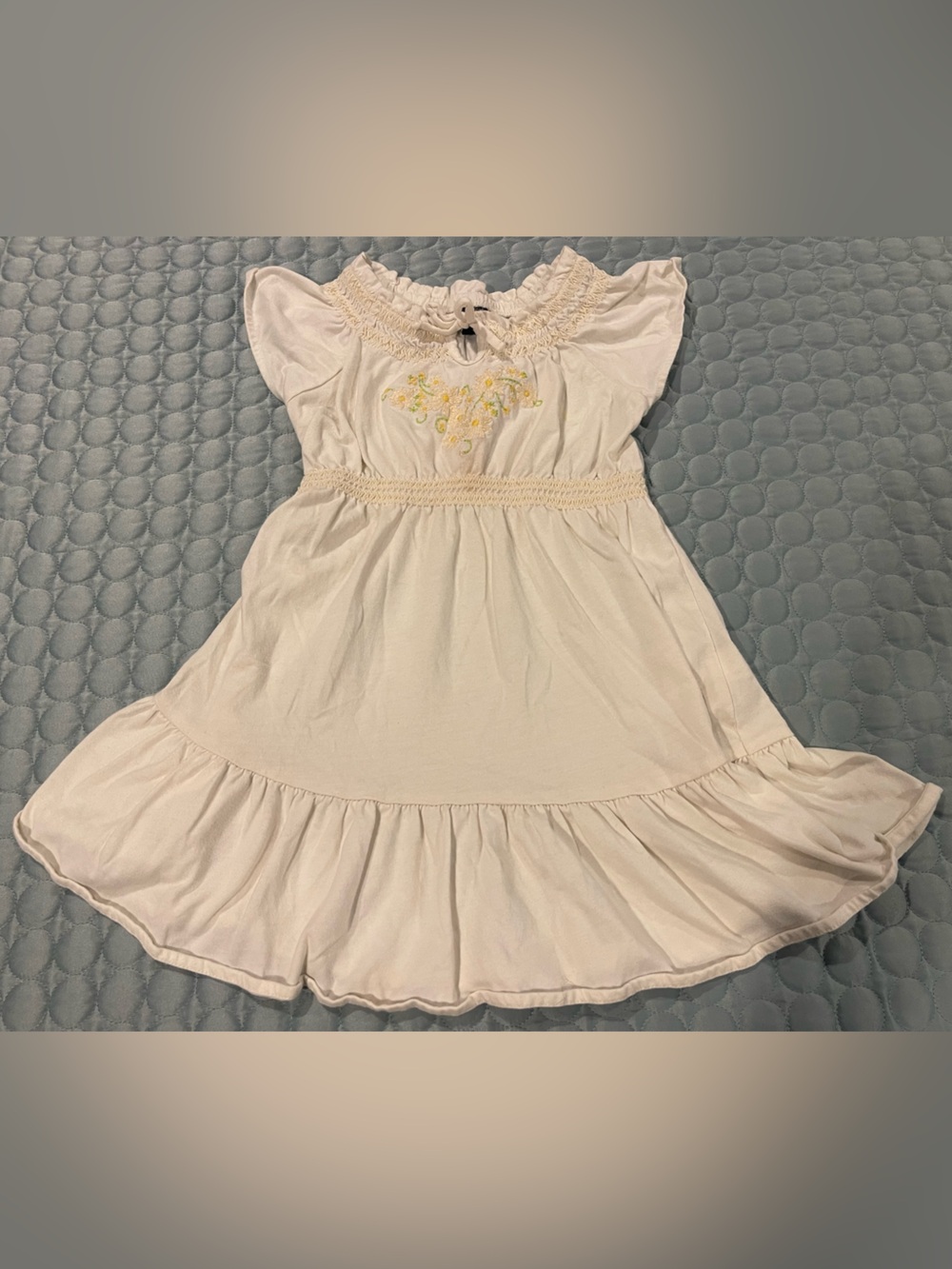 Vintage Baby GAP Cream Flutter-Sleeve Dress with Yellow Daisy Embroidery Sz 2T